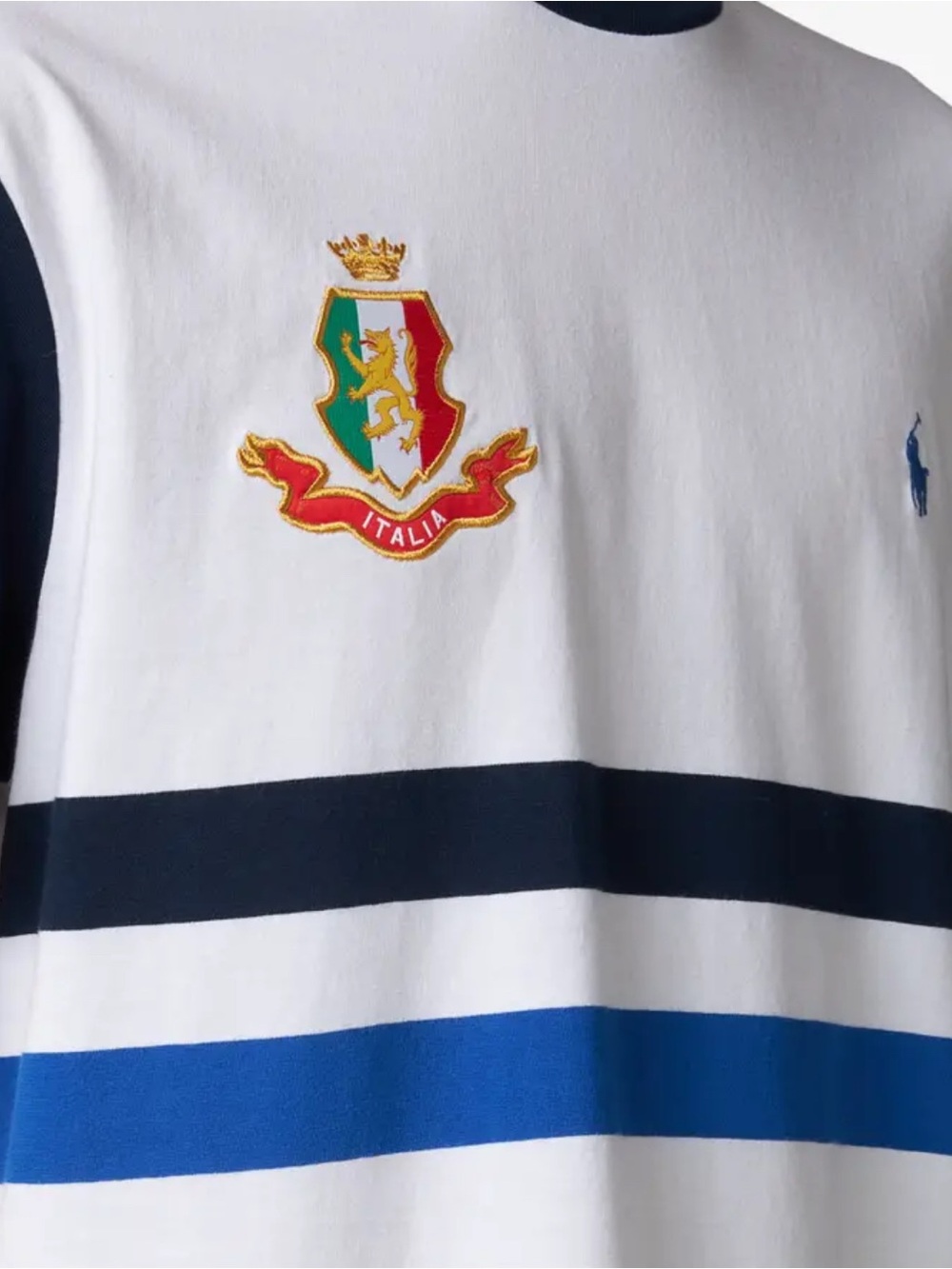New Men’s Ralph Lauren Italy ITALIA White shirt with Navy and Royal Blue Stripes